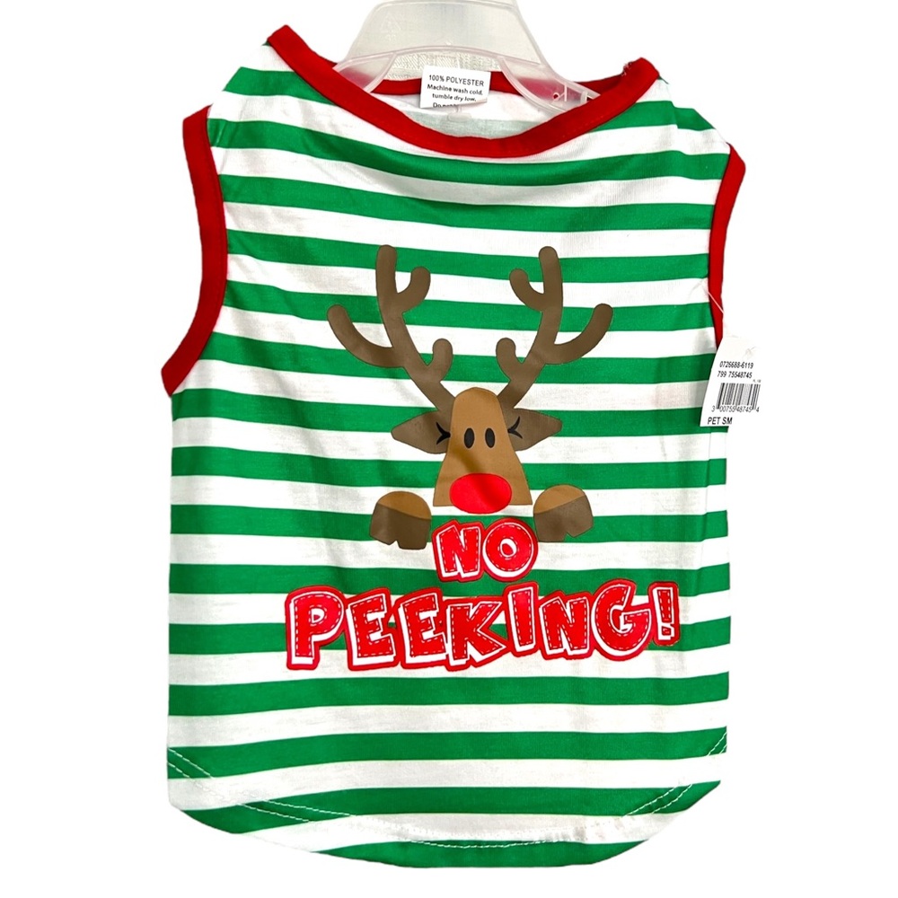Pet Spirit No Peeking Reindeer Christmas Pet T-Shirt NWT